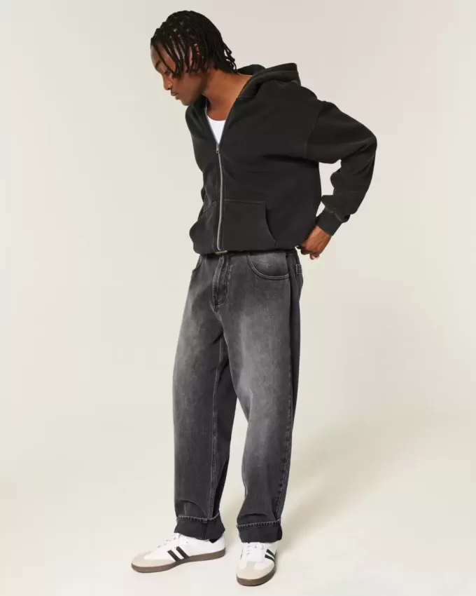 Verwaschene schwarze Skater-Baggy-Jeans mit Logo-Grafik