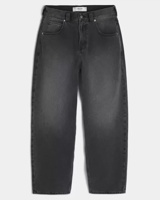 Verwaschene schwarze Skater-Baggy-Jeans mit Logo-Grafik