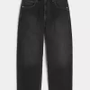 Verwaschene schwarze Skater-Baggy-Jeans mit Schlangenstickerei