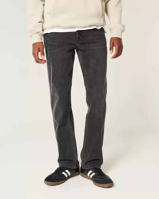 Verwaschene schwarze Straight Jeans