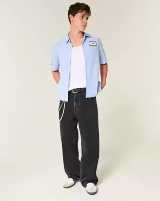 Verwaschene schwarze Super Baggy-Jeans mit Sterngrafik