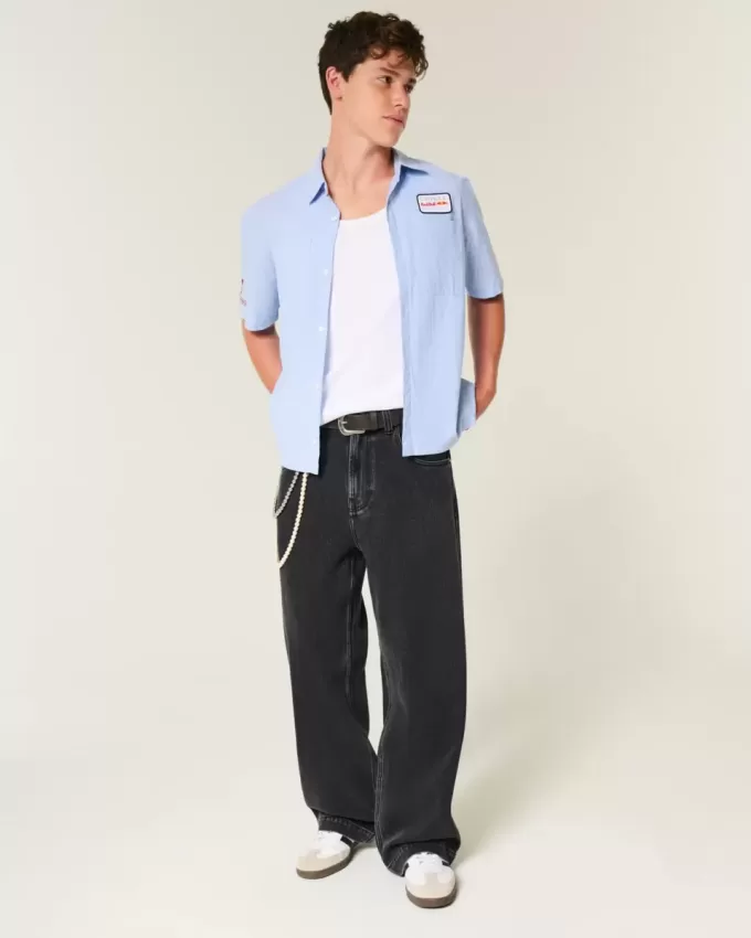 Verwaschene schwarze Super Baggy-Jeans mit Sterngrafik
