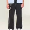 Verwaschene schwarze Super Baggy-Jeans mit Sterngrafik