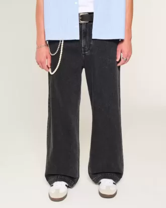 Verwaschene schwarze Super Baggy-Jeans mit Sterngrafik
