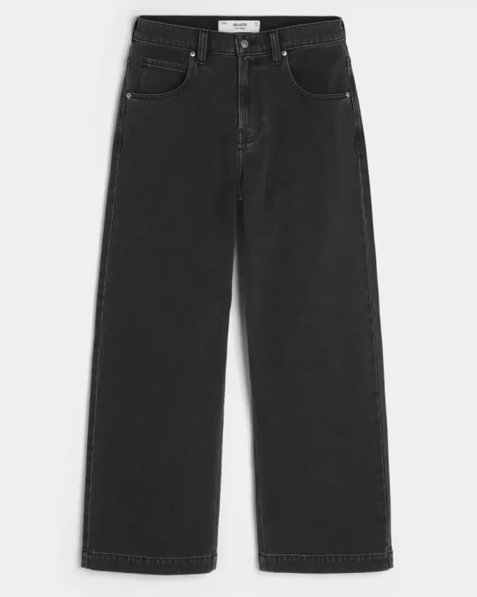Verwaschene schwarze Super Baggy-Jeans mit Sterngrafik