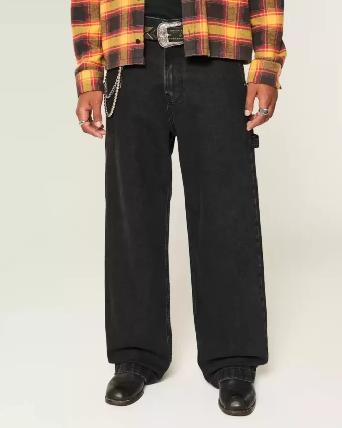Verwaschene schwarze Super Baggy Painter Jeans