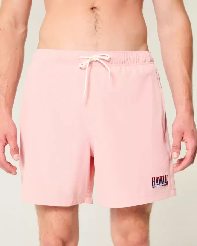 Volley-Badehose mit Hawaii-Grafik bis zur Mitte des Oberschenkels