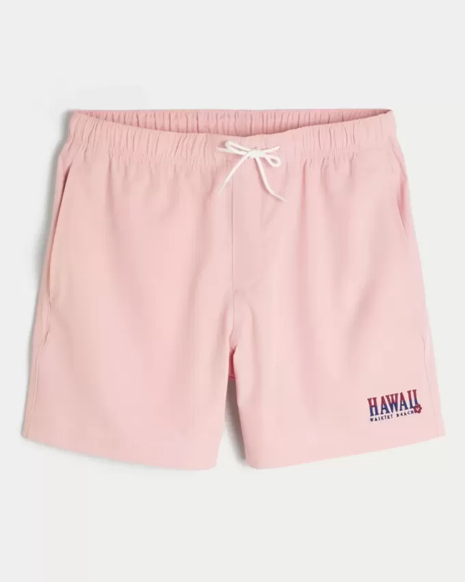 Volley-Badehose mit Hawaii-Grafik bis zur Mitte des Oberschenkels