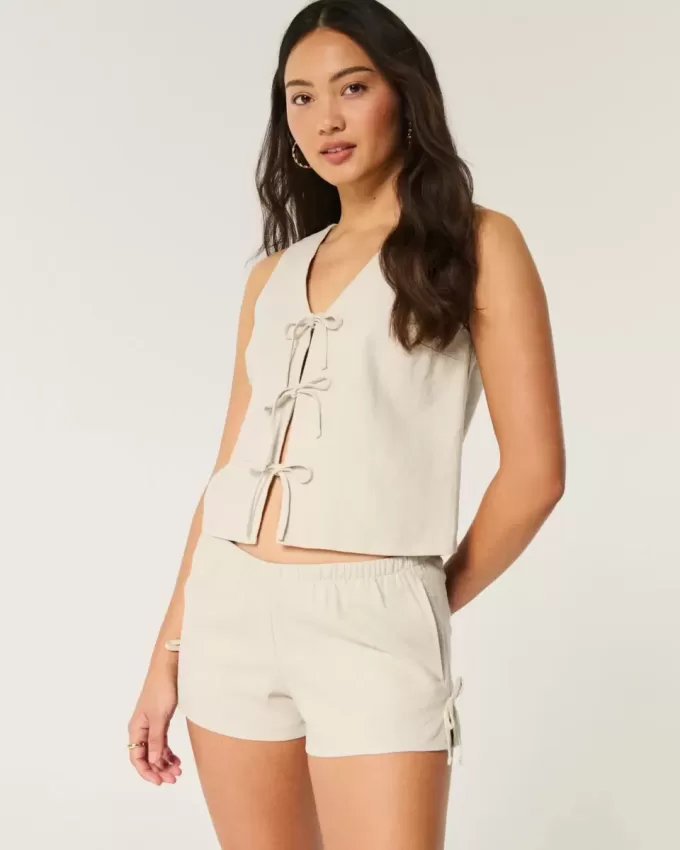 Weiche Shorts aus Leinenmischung mit seitlicher Schleife Weiche Shorts aus Leinenmischung mit seitlicher Schleife