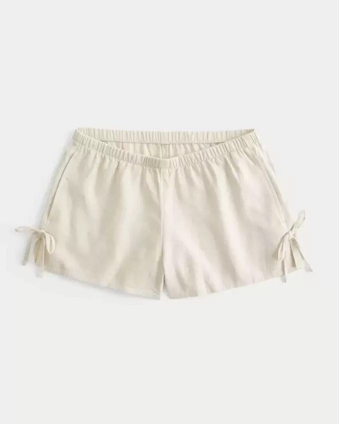 Weiche Shorts aus Leinenmischung mit seitlicher Schleife Weiche Shorts aus Leinenmischung mit seitlicher Schleife