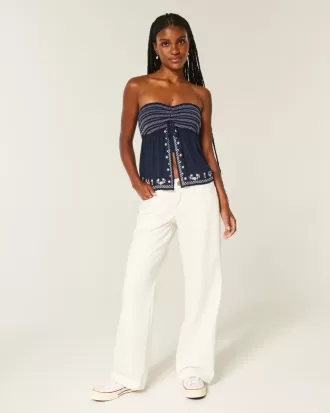 Weiße Baggy-Jeans mit niedriger Taille