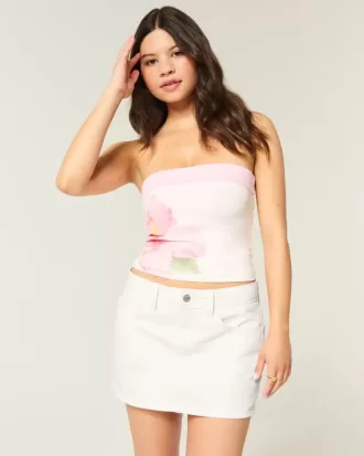 Weißer Denim-Mini-Skort mit niedriger Taille