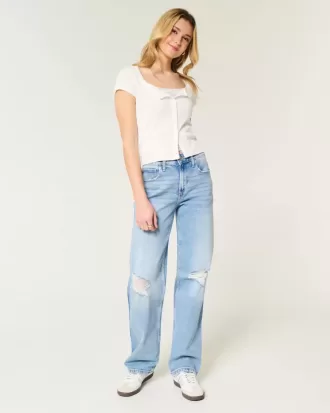 Zerrissene Dad-Jeans mit hohem Bund und mittlerer Waschung
