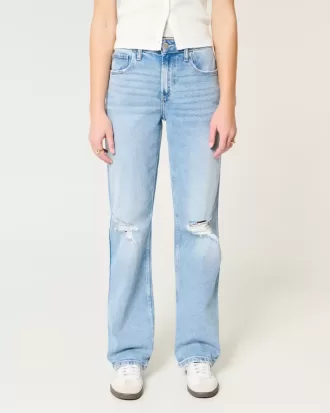Zerrissene Dad-Jeans mit hohem Bund und mittlerer Waschung