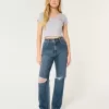 Zerrissene Dad-Jeans mit ultrahohem Bund und dunkler Waschung
