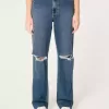 Zerrissene Dad-Jeans mit ultrahohem Bund und dunkler Waschung