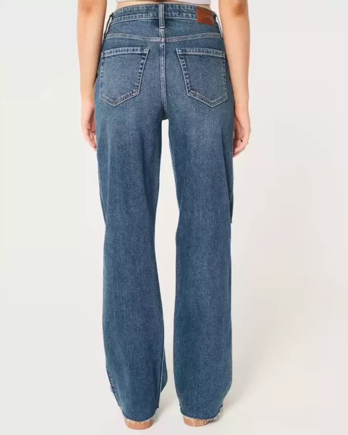 Zerrissene Dad-Jeans mit ultrahohem Bund und dunkler Waschung