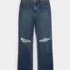 Zerrissene Dad-Jeans mit ultrahohem Bund und dunkler Waschung