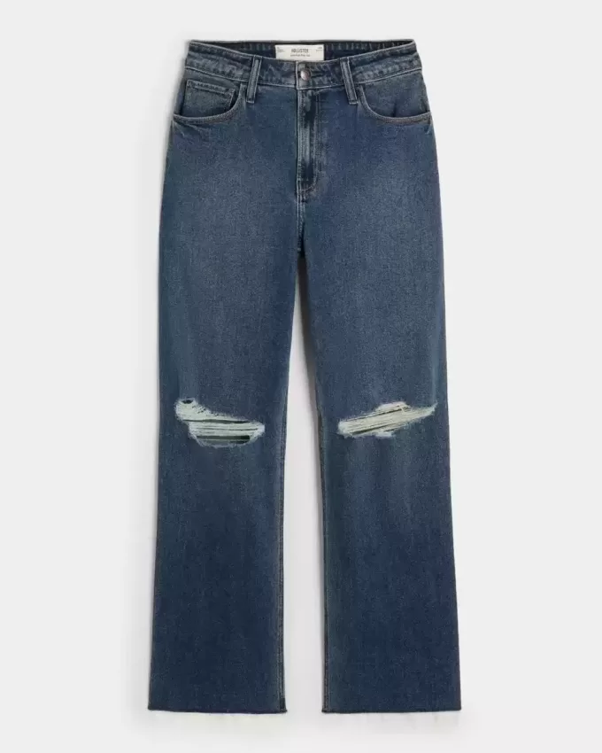 Zerrissene Dad-Jeans mit ultrahohem Bund und dunkler Waschung