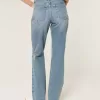 Zerrissene High-Rise Straight Jeans in mittlerer Waschung