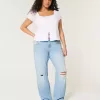 Zerrissene, lockere Straight-Jeans mit niedriger Taille und heller Waschung