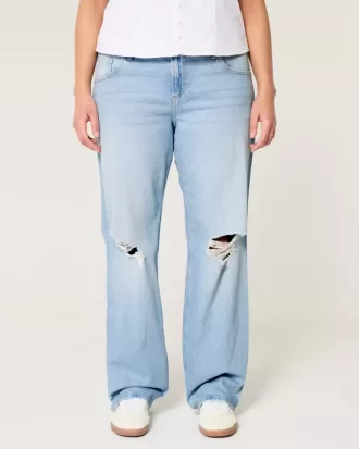 Zerrissene, lockere Straight-Jeans mit niedriger Taille und heller Waschung