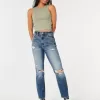 Zerrissene Mom-Jeans mit ultrahohem Bund und mittlerer Waschung