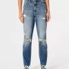 Zerrissene Mom-Jeans mit ultrahohem Bund und mittlerer Waschung