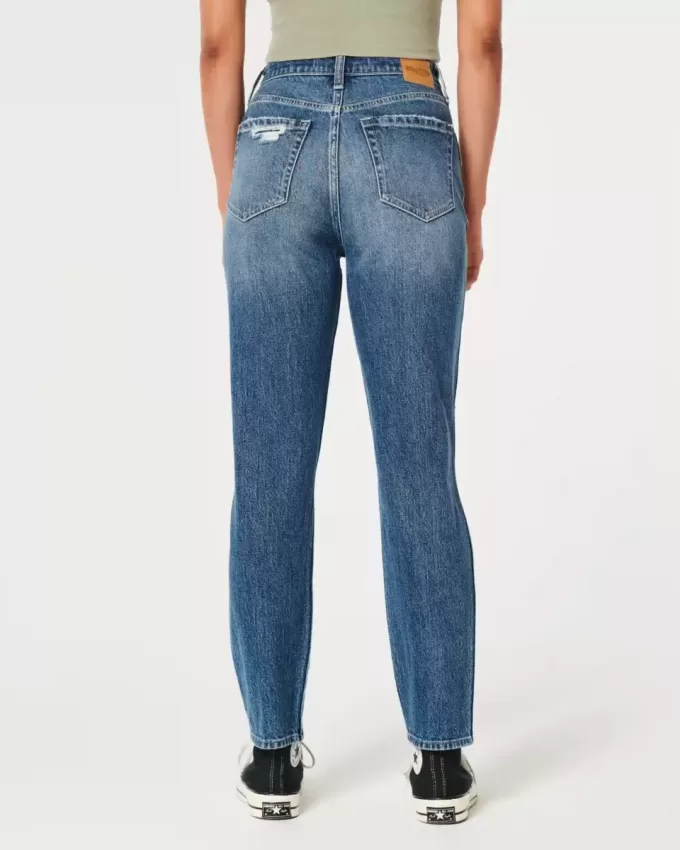 Zerrissene Mom-Jeans mit ultrahohem Bund und mittlerer Waschung