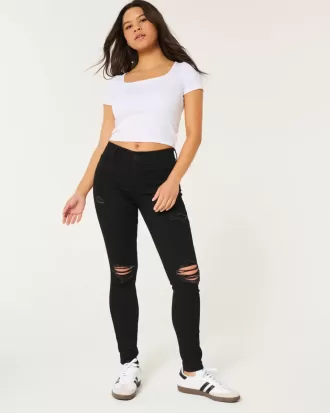 Zerrissene schwarze Super Skinny Jeans mit hohem Bund