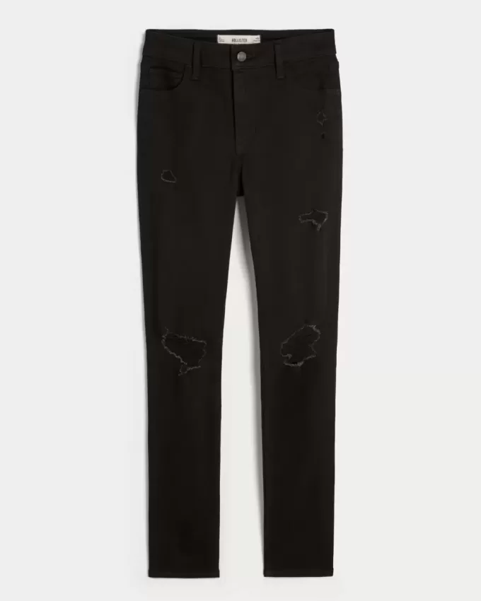 Zerrissene schwarze Super Skinny Jeans mit hohem Bund