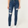 Zerrissene Super Skinny Jeans mit hoher Taille und dunkler Waschung