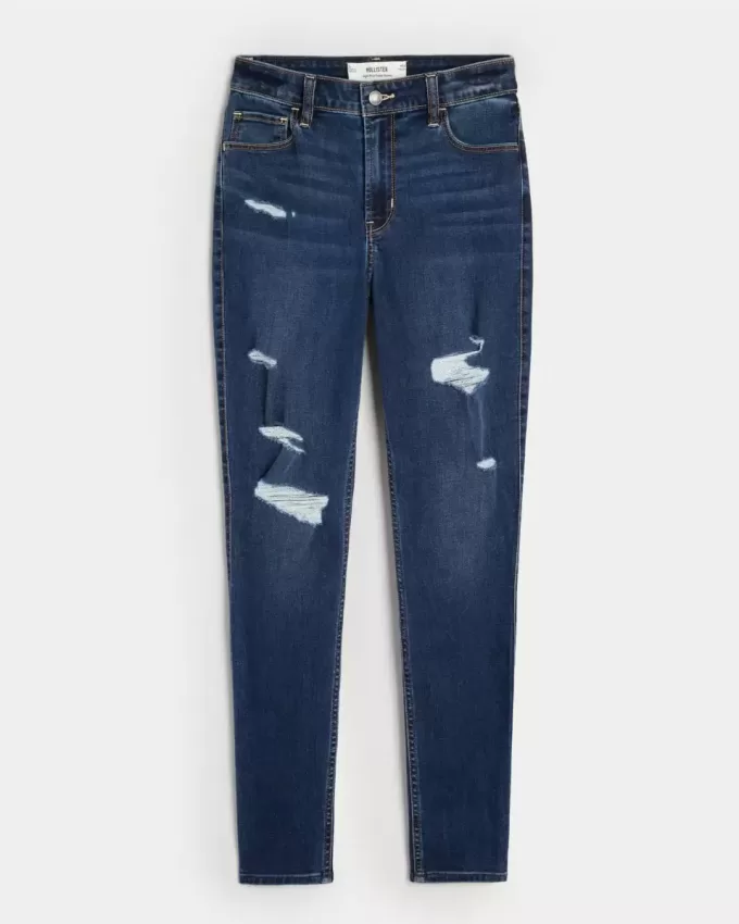 Zerrissene Super Skinny Jeans mit hoher Taille und dunkler Waschung