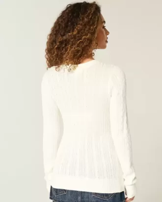 Zopfmuster-Strickpullover mit Sternenmuster und Rundhalsausschnitt