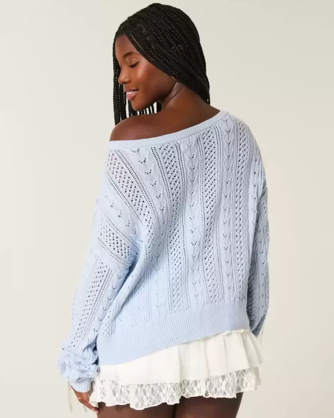 Zopfmusterpullover mit Schleifenärmeln