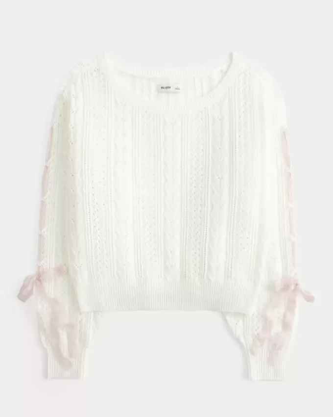 Zopfmusterpullover mit Schleifenärmeln