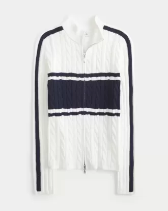 Zopfmusterpullover mit Stehkragen und Reißverschluss