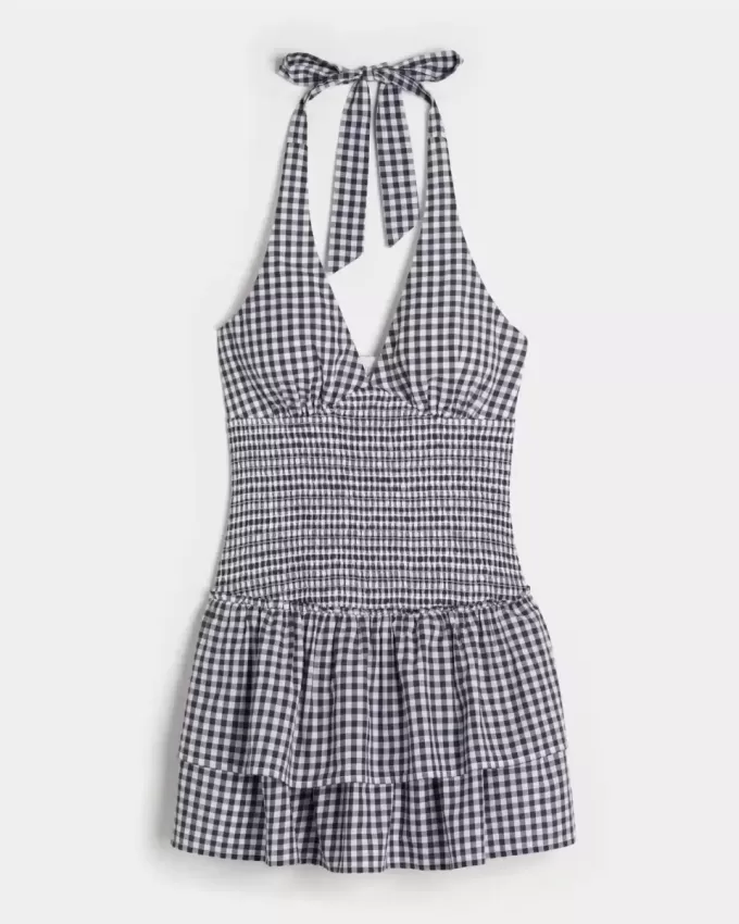 Zweilagiges, gesmoktes Neckholder-Skortkleid